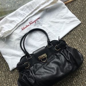 Black Leather Salvadore Ferragamo Handbag